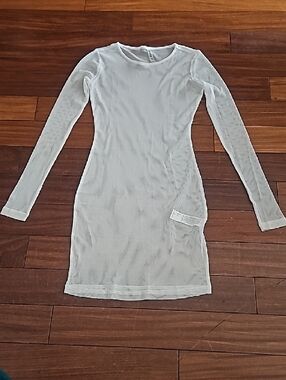 Forever 21 White Sheer Long Sleeve Swim Coverup Dress